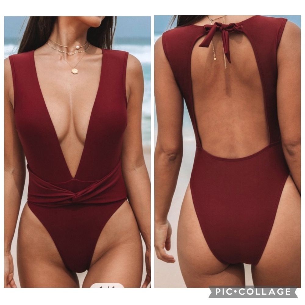NWT CUPSHE Wild Romance Plunge Back Tie Missy Tummy Control One piece Swimsuit M